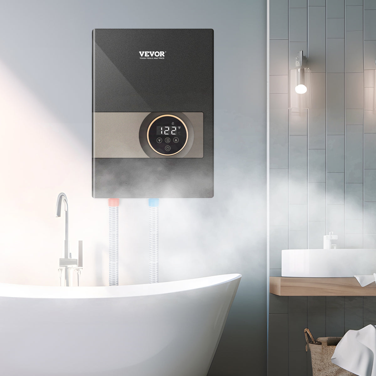 VEVOR Instant Water Heater, 8/13.8kw Electric Tankless Water Boiler, Digital Temperature Display & Easy Installation & 24-Hour Water Supply, For Kitchen Bathroom Shower Mall Salon Shampoo ETL Listed