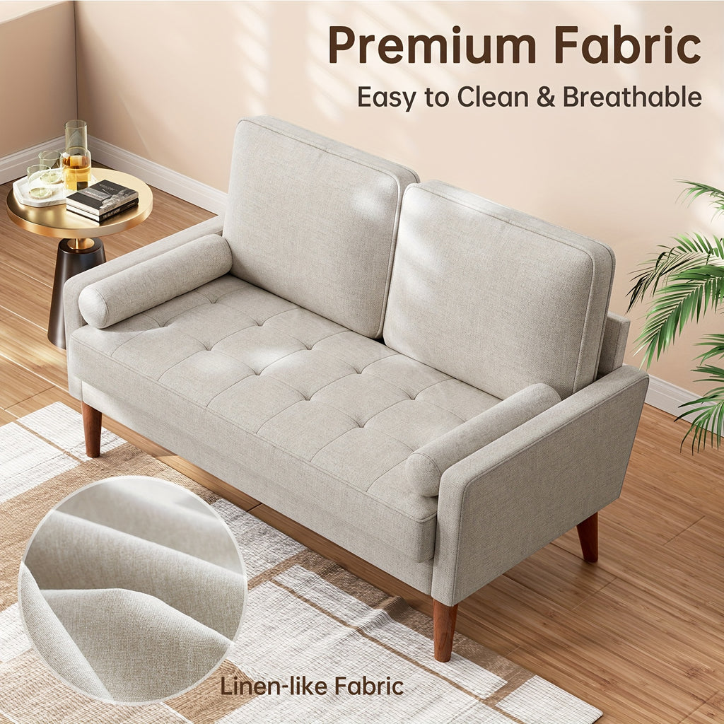 Vesgantti 48" Mid-Century Modern Loveseat Sofa - Ideal for Compact Areas, Suitable for Living Room Or Bedroom | Detachable Cover, Spring Cushions, Sturdy Wooden Frame | to Assemble