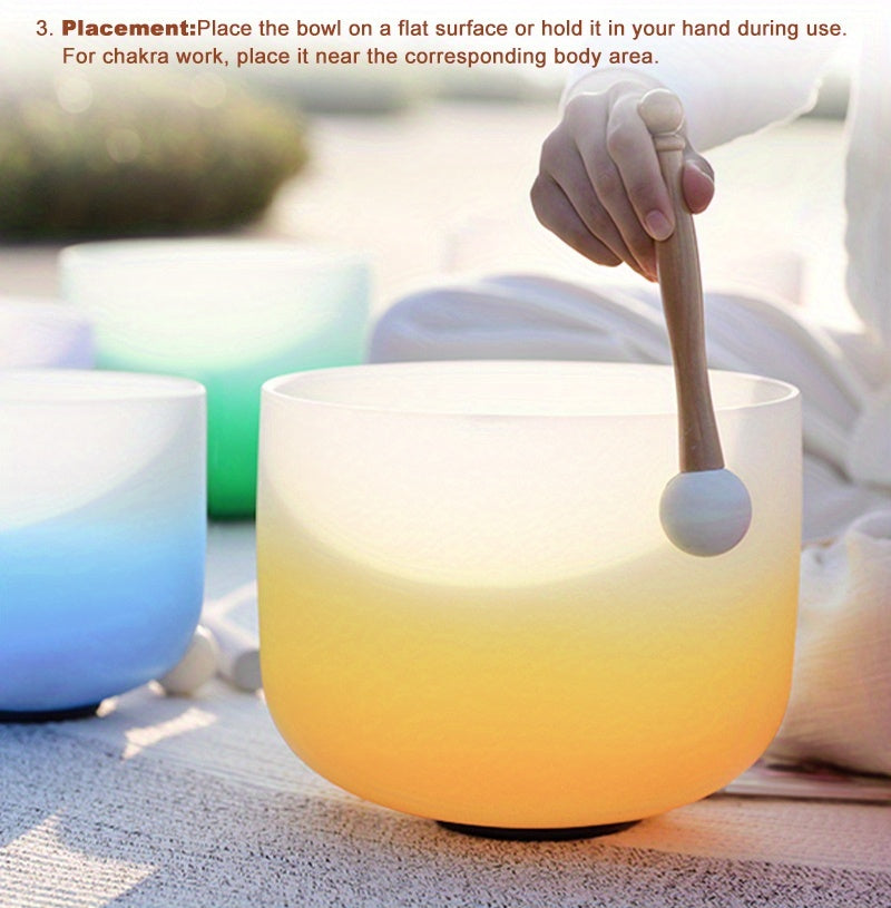 432Hz 7pcs Set Of 6-12 Inch Aria Gradient Design Frosted Quartz Crystal Singing Bowls with Free 2pcs Travel Carry Case Bag.