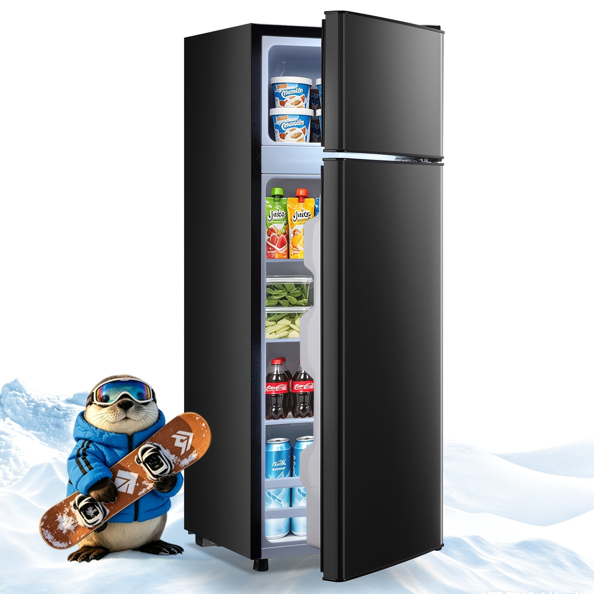 2-Door Compact Refrigerator Mini Fridge with Adjustable Thermostat & Removable Glass Shelves, Ultra-Quiet Cooling Suitable for Bedroom, Office, Dorm, Small Space, Direct-Cool System, ABS Cabinet, Compressor Cooling, Low Voltage ( Plug)