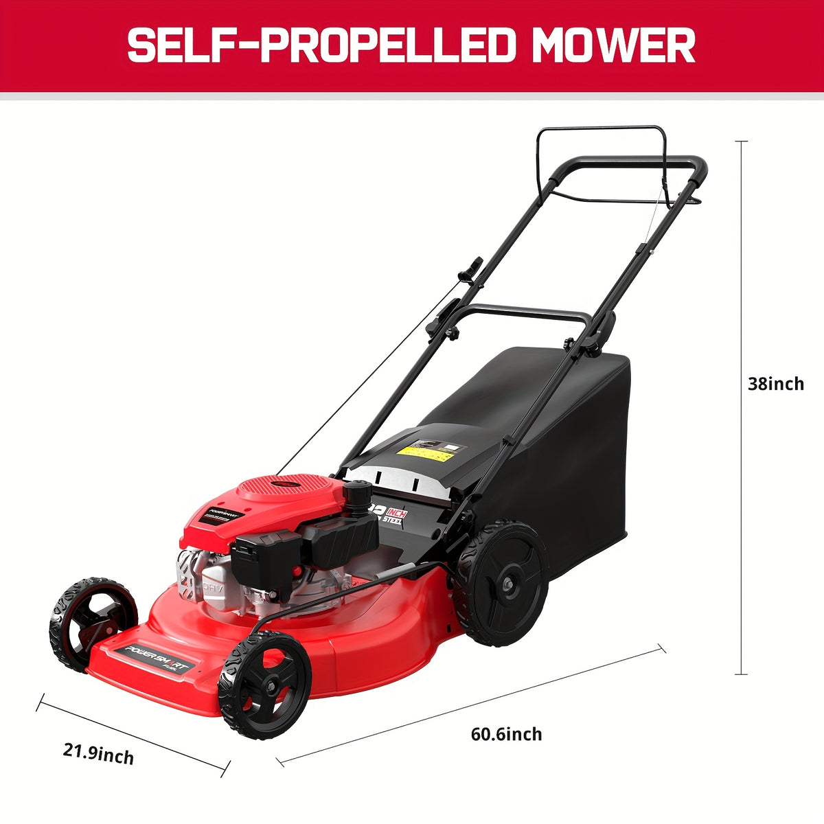 Self Propelled Gas Lawn Mower 21In. 170Cc, Gas Engine 3-In-1 Mulch, Bag, Side Discharge, 6-Position Height Adjustment, Lawn Mower, Self Propelled Lawn Mower, Lawn Care Equipment, Yard Maintenance, Adjustable Height Mower, Versatile Discharge