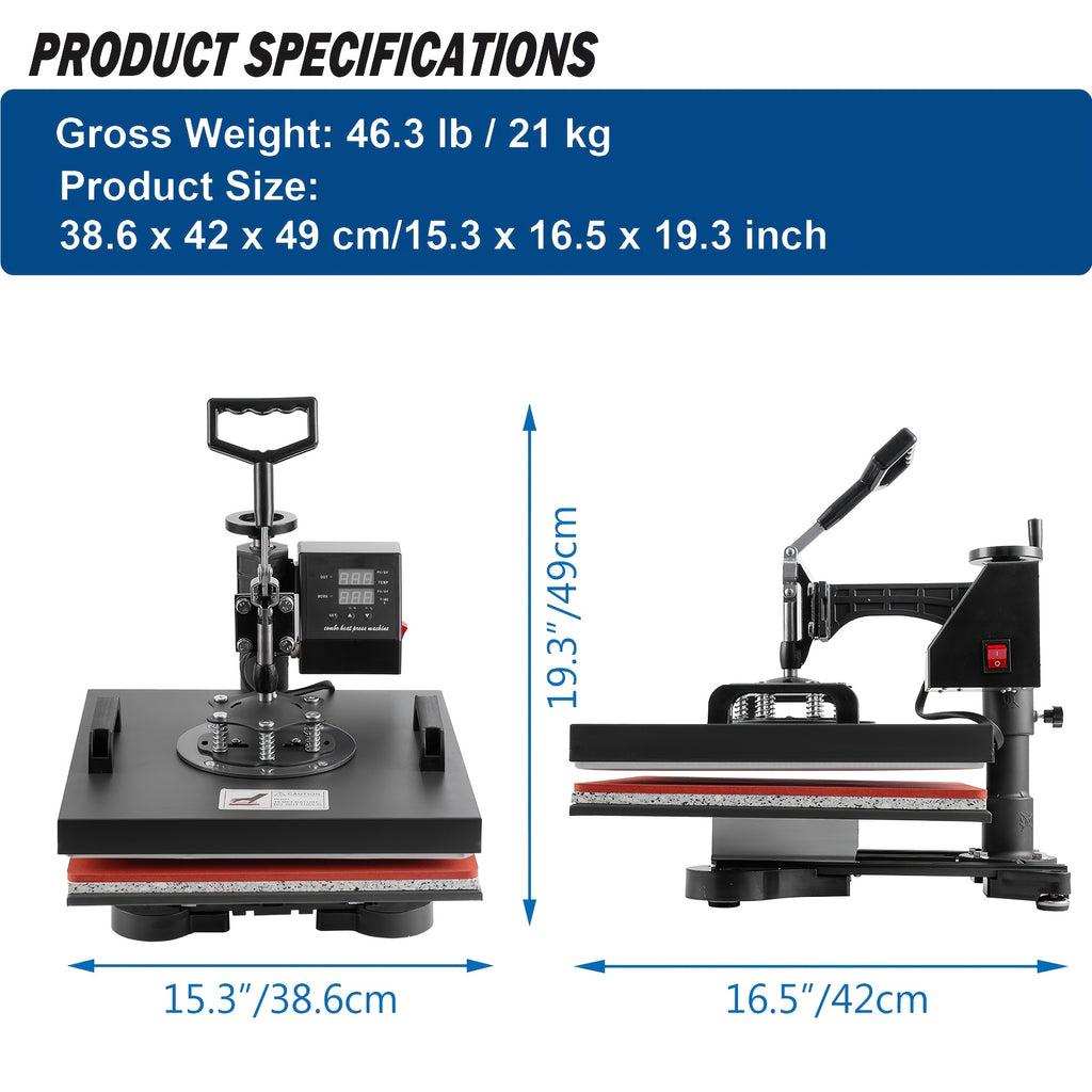 8-in-1 Heat Press Machine, Equipped with 15x15 Inch / 15x12 Inch Pressure Plates, 360° Rotating T-shirt Heat Transfer Machine, Digitally Controlled Dual LED Display, Suitable for Sublimation Transfer on T-shirts, Hats, Mugs, Plates, and Other Items