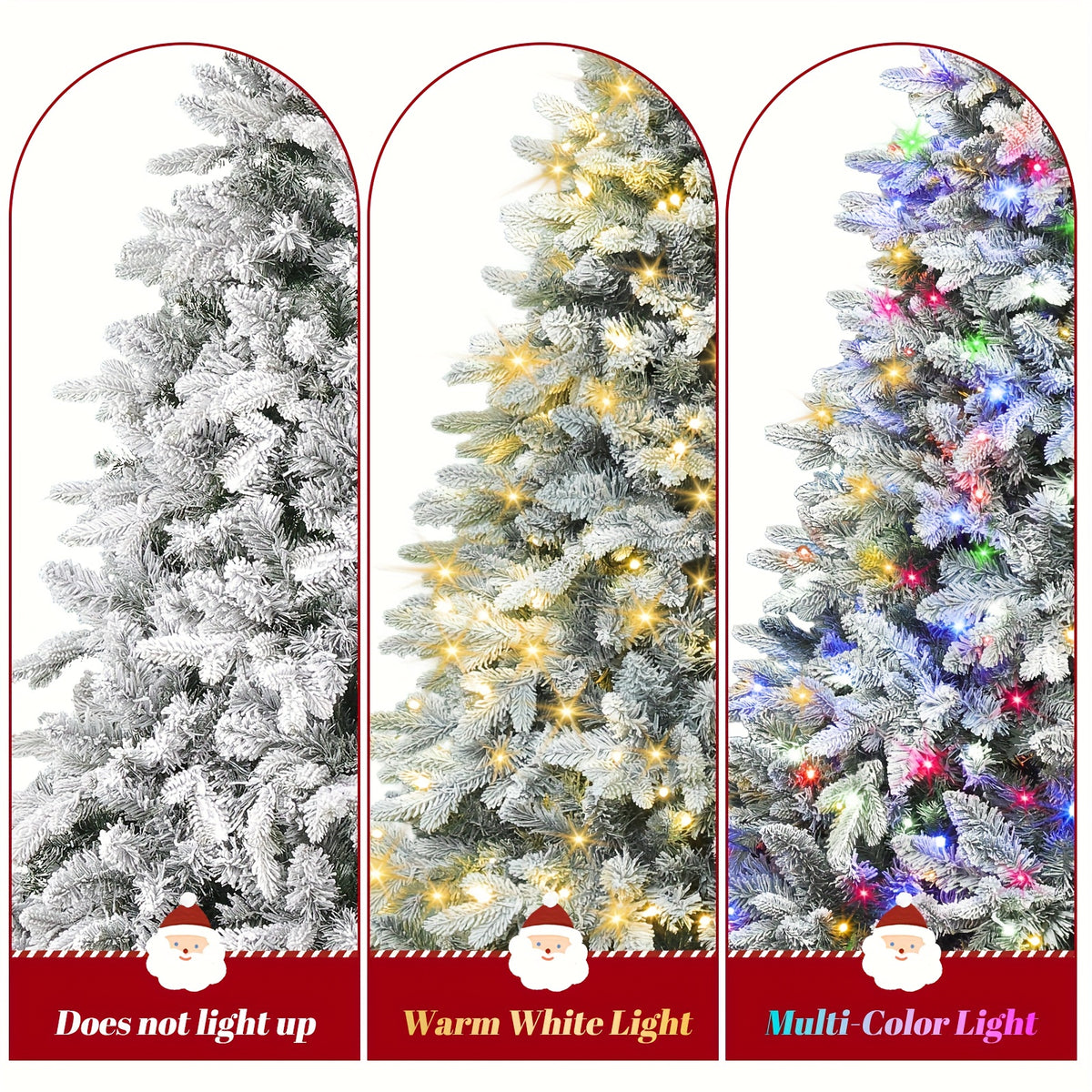 9ft Prelit Snow Flocked Artificial Christmas Tree with Multifunctional Remote, 8 Lighting Modes and 10 Brightness Musical Xmas Tree with Auto-Off Timer, 360 Degree Rotating Base Christmas Tree for Holiday Decorations