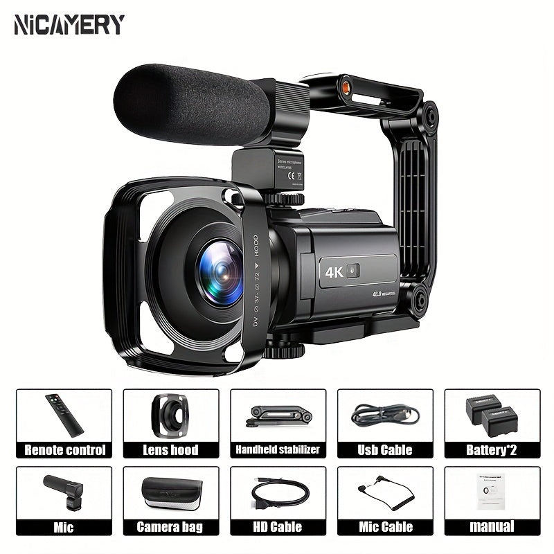 NEW 4K 60FPS HD Camcorder, Support External Microphone, WIFI Transmission And HD Output, Six-axis Anti-shake, Remote Control Operation, Accurate Autofocus, 3.0-inch Capacitive Touch Screen That Can Be Rotated By 270 Degrees, 80-degree Angle