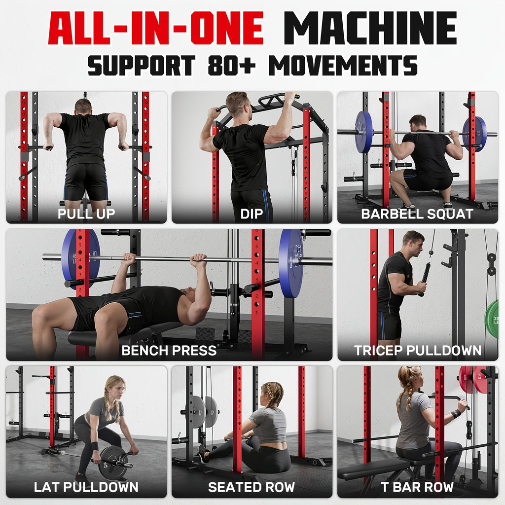 Mitonos C1-V4 Power Cage, 2000LBS Squat Rack with LAT Pulldown, Multi-Function Weight Cage Strength Training Machine, Workout Cage with More Attachments for Home Gym Garage