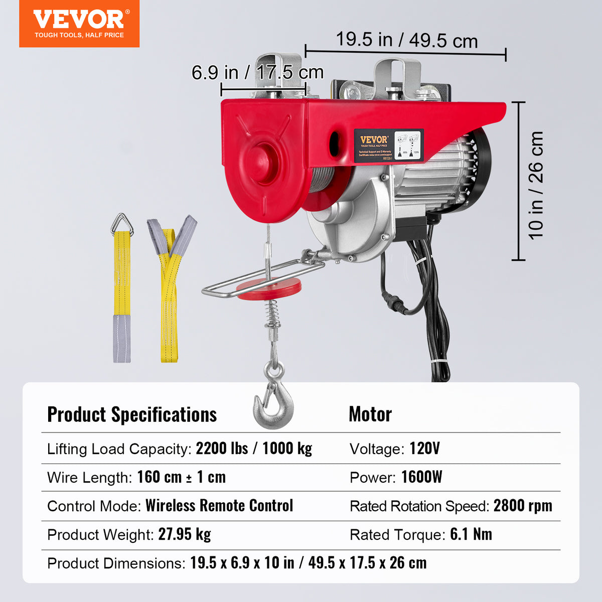 VEVOR 2200 lbs Wireless Attic Lift, 1600W 120V Electric Hoist with Wireless Remote Control, 40ft Single Cable Lifting Height & Pure Copper Motor, for Garage Warehouse Factory