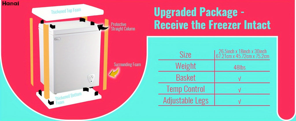 Chest Freezer WANAI 5.0 Cu. Ft. Compact Deep Freezer with Removable Basket and Adjustable Temperature Control