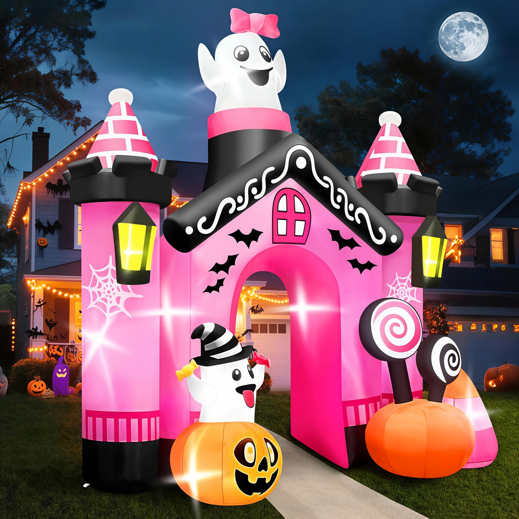 KALOARY Halloween Inflatable Archway 11-13 FT Blow-Up Arch in Witch, Ghost, Castle, Haunted House, Clown, Cemetery, Pumpkin Designs, Some with Built-In Lights, for Yard, Garden, Lawn, Indoor-Outdoor Halloween Party