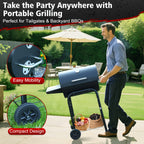 Charcoal BBQ Grills Outdoor - Barrel Charcoal Grill with Offset Smoker(Model: L)/ Outdoor BBQ Grill with Side Table(Model:M/XL-A/XL-C)for Backyard, Patio, Parties, Camping, Outdoor Cooking, Large Event Gathering, Black