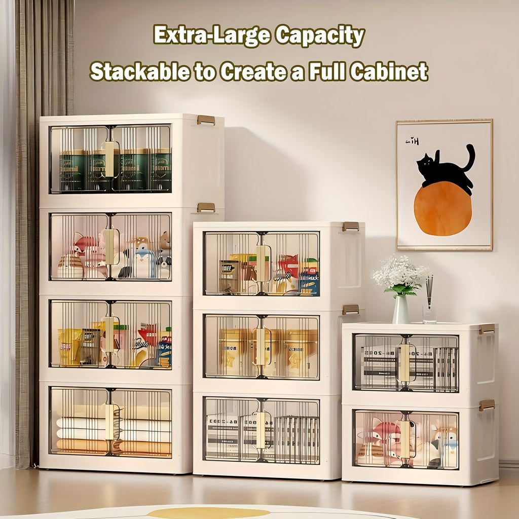 3/4/5-Tier Extra Large 34.7 Inch Plastic Storage Cabinet - Stackable Bins with Doors & Wheels, Foldable Space-Saving Organizer for Bedroom, Living Room, Kitchen, Office, Bathroom, Dorm, Home, And Outdoor Use