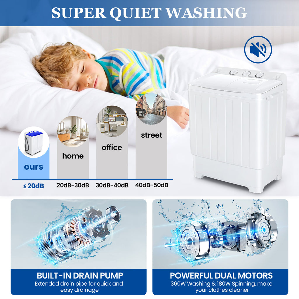 30lbs Portable Washer, Twin Tub Washer and Dryer Combo Laundry Washing Machine, Semi-Auto Washer Machine with Wash & Dehydration, 19Lbs Washer 11Lbs Spinner Laundry Appliances for Home, Apartment, Dorms, RV, Ship Cabins, Offices, Bathroom, Balcony