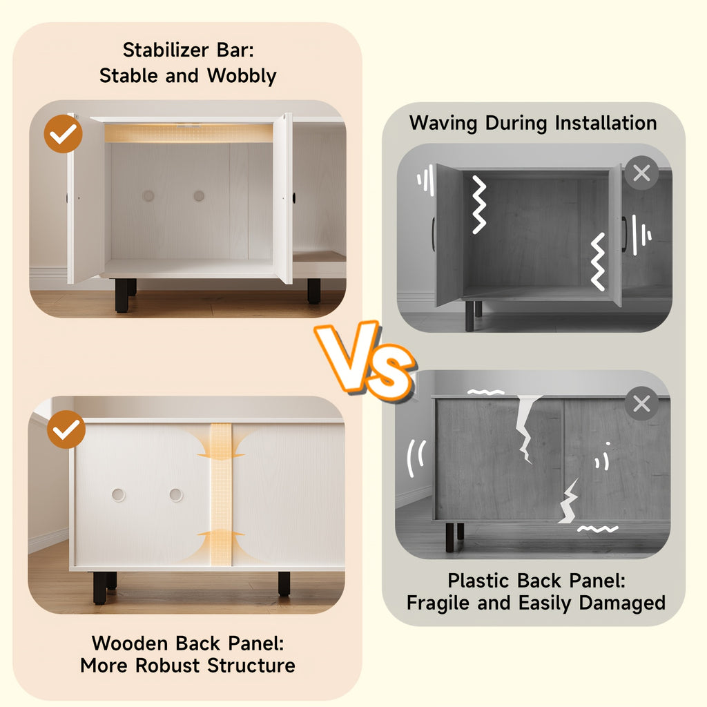[Cat Litter Box Enclosure] 59 Inches Cat Litter Box Enclosure for 2 Cats, Hidden Litter Boxes Furniture with Cat Scratch Pad, Large Indoor Cat House with Double Room, Wooden TV Stand Side Table, Black