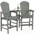 Tall Adirondack Chairs Set of 2 HDPE Balcony Chair with Double Connecting Tray Weather Resistant Outdoor Bar Stools for Patio Deck Lawn Pool Backyard Black