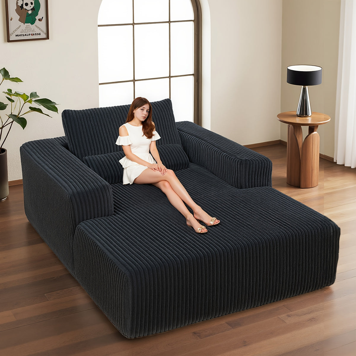 75-Inch Corduroy Sofa Bed—Pre-Assembled Foam Chaise Designed for Quiet Reading and Comfortable Naps