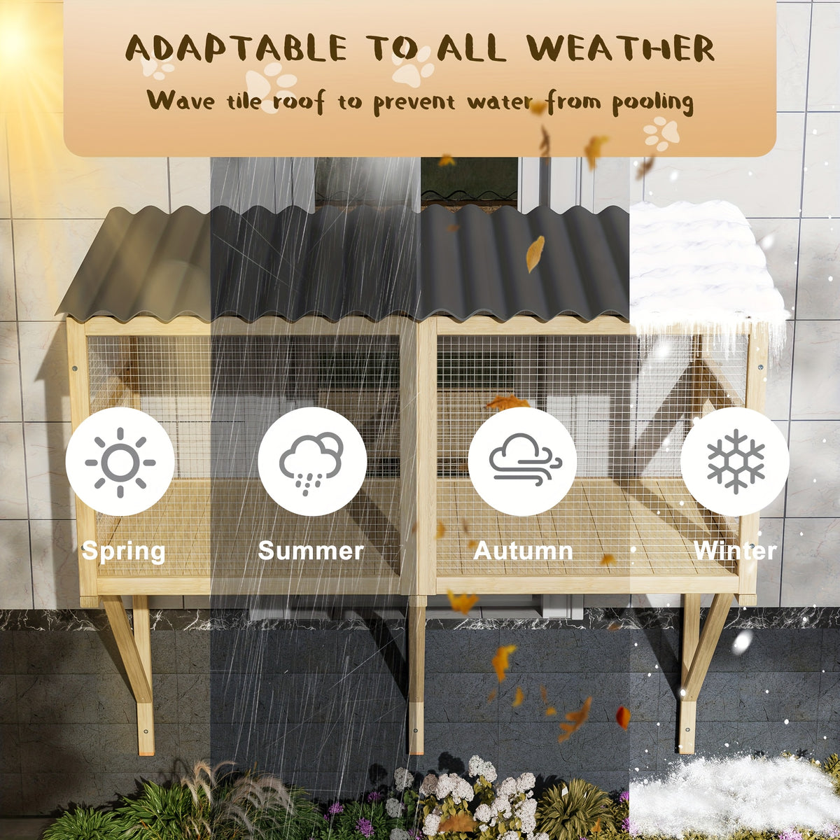 [Wooden Cat Window Box] Expandable Wooden Cat Window Box - Large Cat Catio, Waterproof Multi Cat Window Perch for Safely Enjoying Outdoor Sights