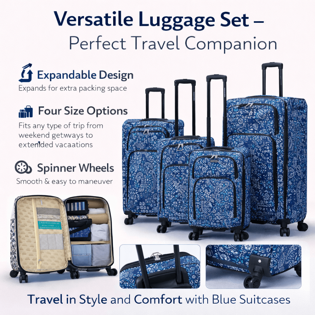4-Piece Softside Spinner Luggage Set (20+24+28+32 inch) Lightweight Travel Suitcases with 360° Wheels, Telescopic Handle, Multi Pocket Design
