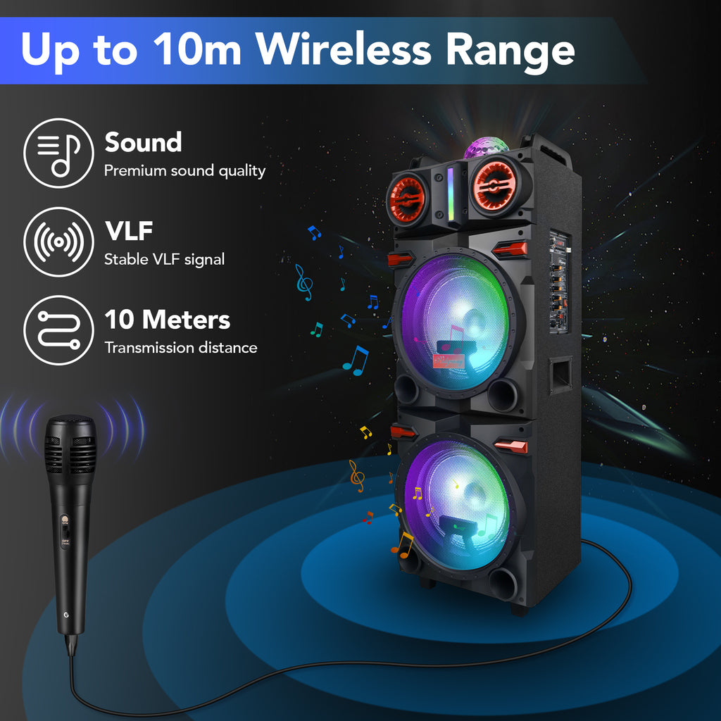 Sound Portable Party Bluetooth Speakers Loud Sound Powerful, DJ Sound Stereo Loud Bass Karaoke Machine with Sound Reactive Party Lights, USB/SD Input and Telescopic Pull Rod, Remote Control