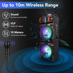 Sound Portable Party Bluetooth Speakers Loud Sound Powerful, DJ Sound Stereo Loud Bass Karaoke Machine with Sound Reactive Party Lights, USB/SD Input and Telescopic Pull Rod, Remote Control