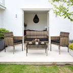 KROFEM 4pcs Wicker Bistro Furniture Set, Includes 2 Chairs with Water Resistant Cushions, Coffee Table, And Comfy Loveseat, Perfect for Any Outdoor Gathering