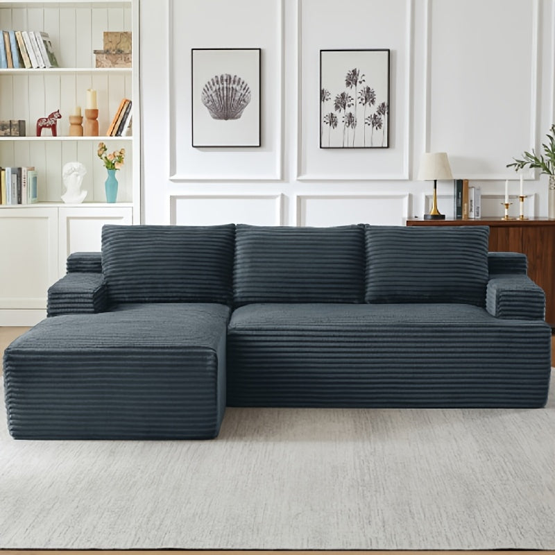 96.1"Cloud Sectional Boneless Couches For Living Room, Modular L Shaped Couch With Deep Seat Oversized Right Facing Chaise, Memory Foam Compressed Spineless 3 Seater Sofa For Apartment, Black | No Assembly Required, Deep Seat, Cat-Claw Resistant