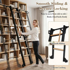 Rolling Library Ladder with 6.6' Slide Rails, 96' Roller Ladder with Wheels And Handrails, Space Saving Rail Mount Ladder for Bookshelf, Loft, Closet, Home