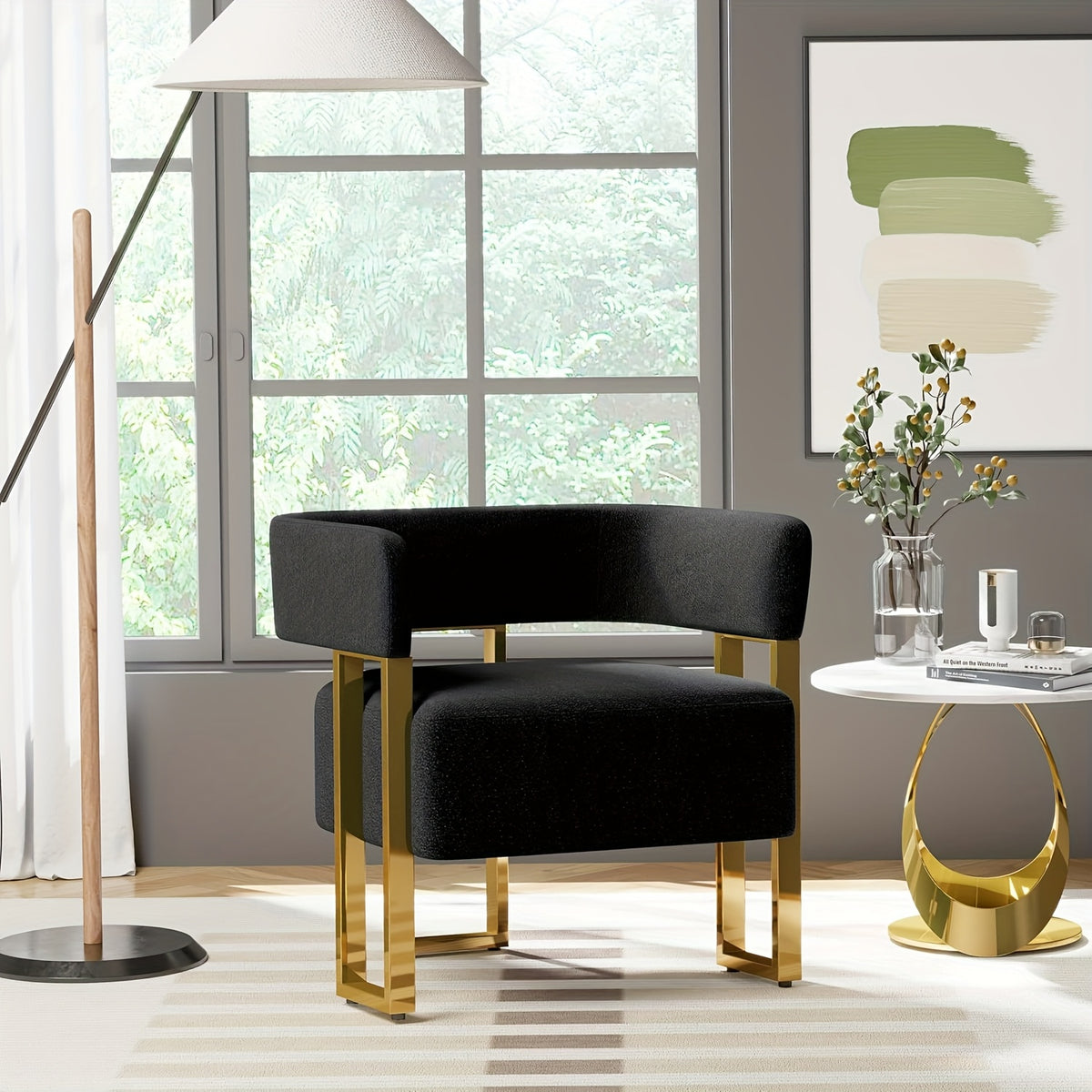 Modern Black Accent Chair with Iron Feet, Bucket Chairs, Arm Chairs for Living Room Bedroom, Suitable for Living Room, Bedroom, Hallway, Office (1, Black)