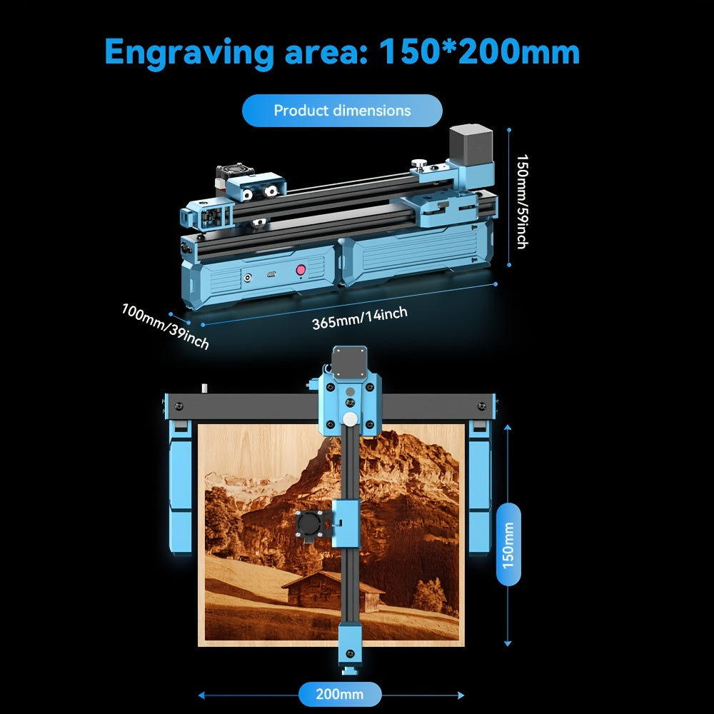 Artilume S1 Foldable Laser Engraver, Compact and Portable Design Ideal for Home Use and Travel. Features Blue Light with 2.5W/6W Power Output, Achieving Precision up to 0.01mm. Offers a Large Working Area of 200*150mm, Suitable for Engraving Various