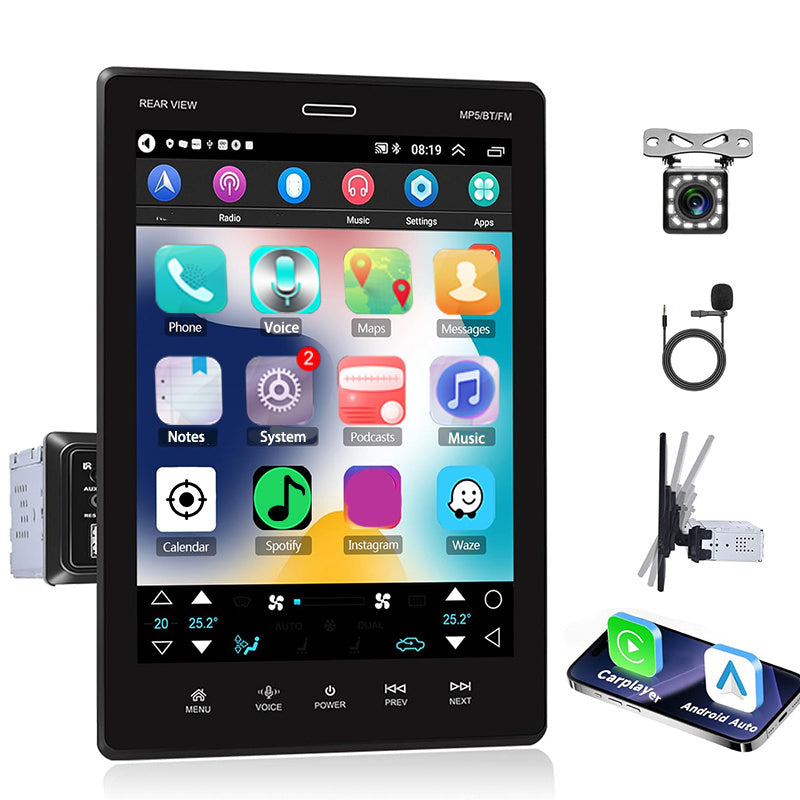 Merry Christmas Single Din Car Stereo with 9.5 Inch Vertical Detachable Touch Screen Car Radio with FM Radio Mirror Link TF/USB/AUX Input and Backup Camera