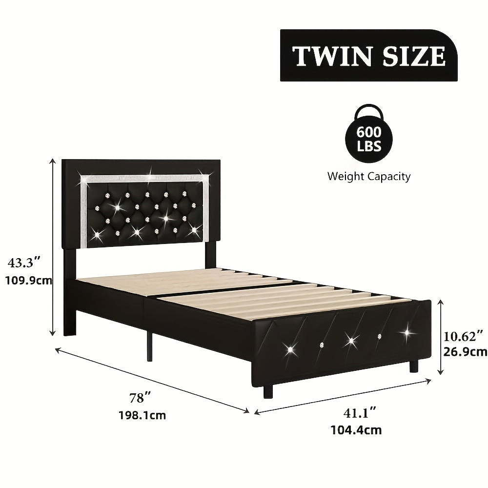 Halloween Twin Full Queen King Upholstered Bed Frame, Diamond Tufted Headboard, Faux Leather Bed Frame With Headboard & Footboard, Wooden Slats Support, No Box Spring Needed, Easy Assembly, Black/White/Pink/Green Christmas