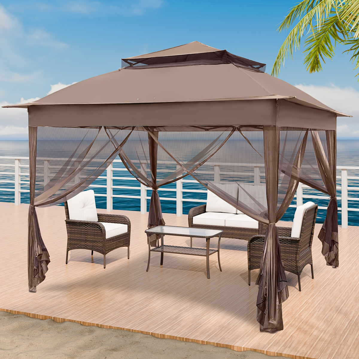 11x11 Instant Pop-Up Gazebo Tent with Mosquito Netting Suitable for Outdoor, Portable Canopy for Camping, Picnic, Backyard, Poolside - Setup, No Assembly Required, Lightweight Frame & Netted Walls for