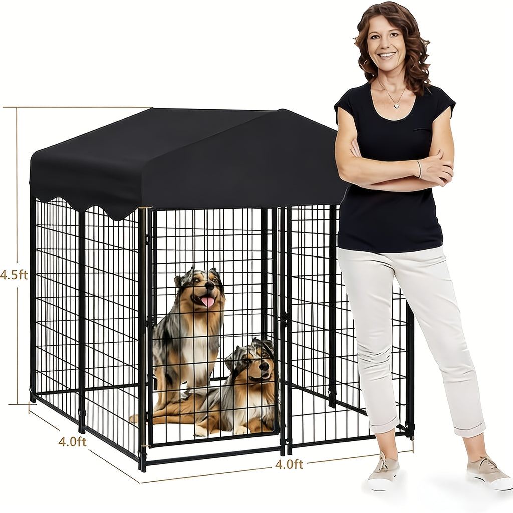 [Heavy Duty Dog Cage] Outdoor Dog Kennel, Heavy Duty Dog Cage With Roof, For Medium To Small Dogs Outside 4Ft X 4Ft X 4.5Ft, Large Pet Crate Cage Dog Playpen