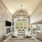 [Modern Farmhouse Chandelier] Modern Farmhouse Chandelier 2 Tier Round Wheel Chandelier Large High Ceiling Light