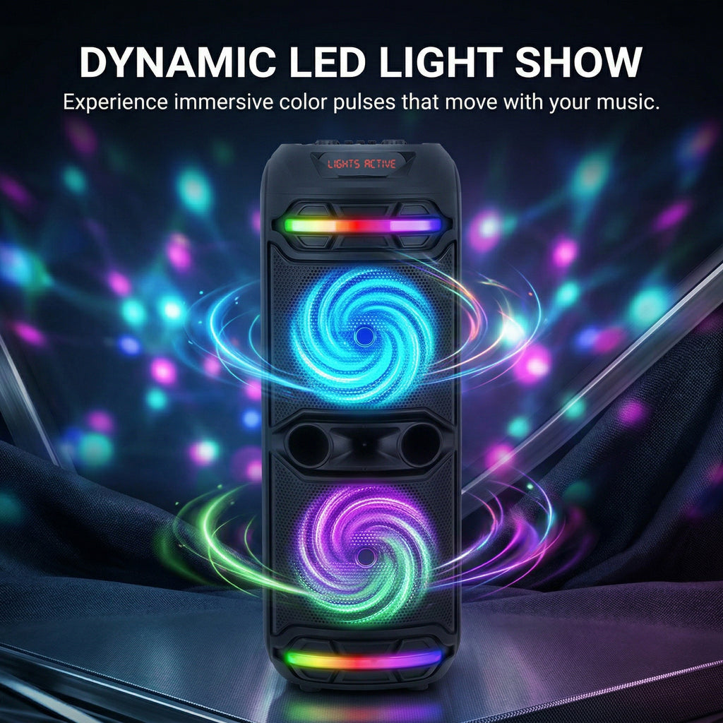 Portable Bluetooth Party Speaker with Dual 12" Woofer, Heavy Bass PA System with Remote & Microphone, USB/SD/FM/AUX Support, Powerful Sound for Home, Outdoor Parties, Karaoke & Events