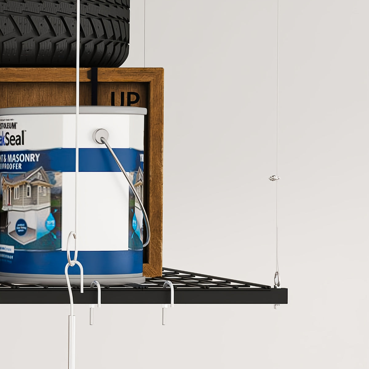 Heavy-Duty Overhead Garage Storage Rack Compatible for High Ceilings 10-12ft, 3x6ft All-Steel Shelving Unit with Safety Lock (Installation Required) - 270 Capacity Per Panel, Carbon Steel Construction for Attic, Workshop, Garage - Space-Saving