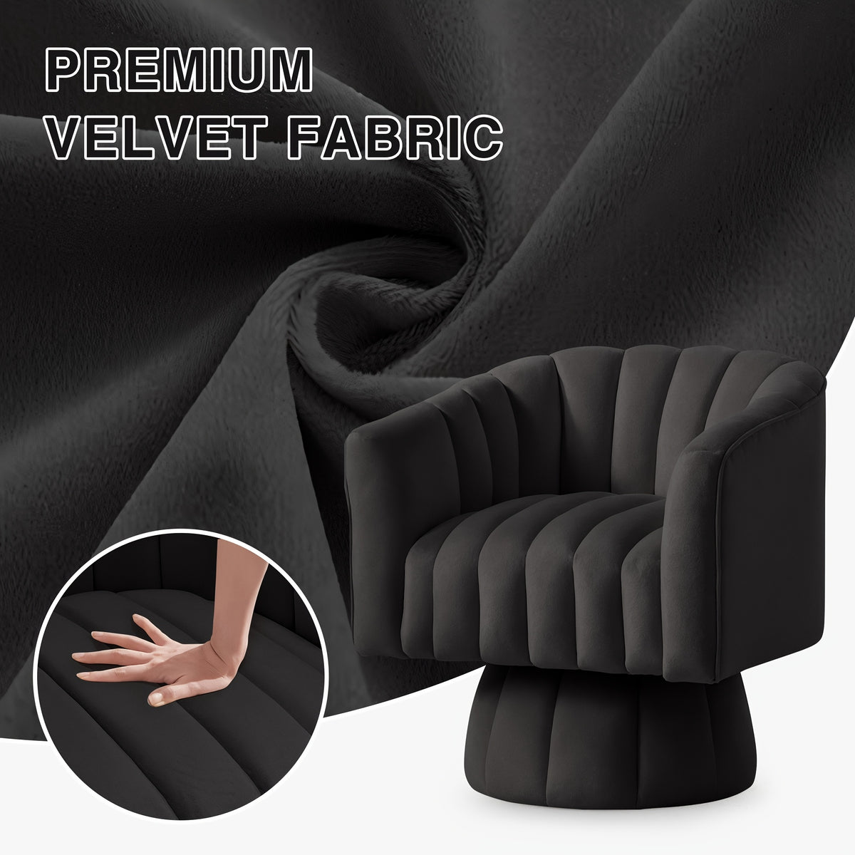Rotating Decorative Chair, 360° Swivel Barrel Chair, Mid-century Modern Chair, Wide Soft Cushion, Modern Velvet Fabric, Round Armchair, Suitable For Living Room, Lounge, Bedroom, Black, Free Shipping
