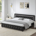 Halloween Twin Full Queen King Upholstered Bed Frame, Diamond Tufted Headboard, Faux Leather Bed Frame With Headboard & Footboard, Wooden Slats Support, No Box Spring Needed, Easy Assembly, Black/White/Pink/Green Christmas