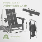 LEASBAR Folding Adirondack Chair Outdoor Fire Pit Chair For Patio Garden Backyard Pool Deck With Phone Holder And Cup Holder, Heavy All-Weather HDPE Comfortable Campfire Chairs Poolside Lawn 1pc, 2pcs, 3pcs(2pcs Chair+1table), 4pcs