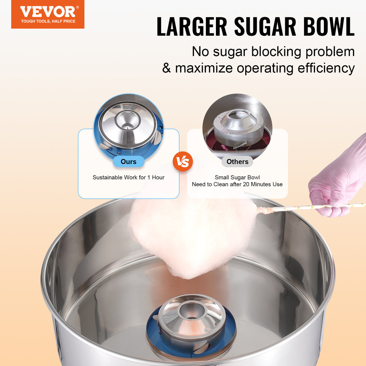 VEVOR Electric Cotton Candy Machine, Commercial Cotton Candy Machine with Stainless Steel Bowl, Sugar Scoop, and Drawer, Perfect for Home Kids Birthday, Family Party, Blue