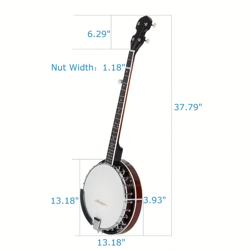 Full Size 5 String Right Handed Banjos Set with Closed Solid Sapele Back & Premium Mahogany Neck And Premium Additions