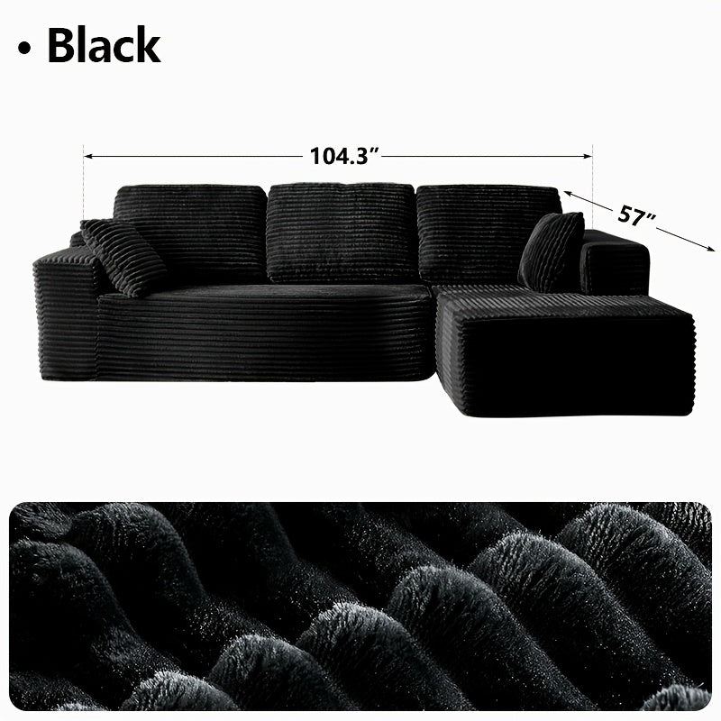 Modular L-Shape Sectional Couc, Single Sofa, Chaise Lounge, Deep Seat, Modern Minimalist UpholsteredCouches with Chaise No Assembly Reguired, Corduroy Fabric, 65"Single Reclining Chaise Lounge