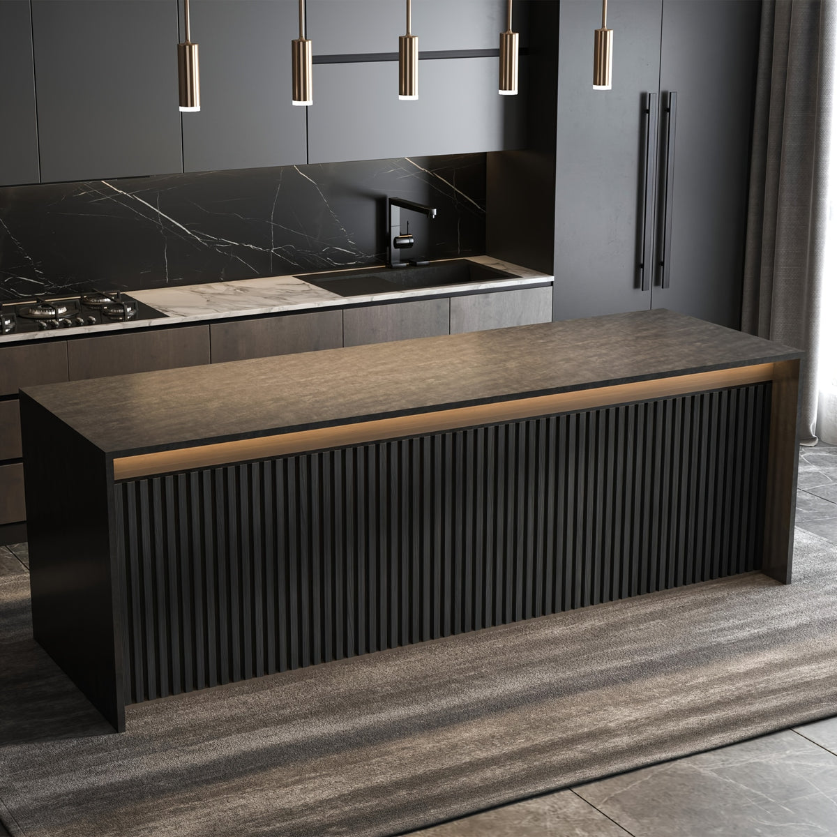 4-Sheet 93" X 12" Textured Wood-Look 3D Wall And Ceiling Tiles Noise Insulating MDF Grille Design, 31 Sq.Ft Coverage with Screws X56
