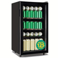 Beverage Refrigerator Cooler 3.5 Cu.Ft/1.7 Cu.Ft, 125/60 Can Mini Small Fridge with Glass Door LED Light And Adjustable Shelves, Perfect for Home Bar Office, Black