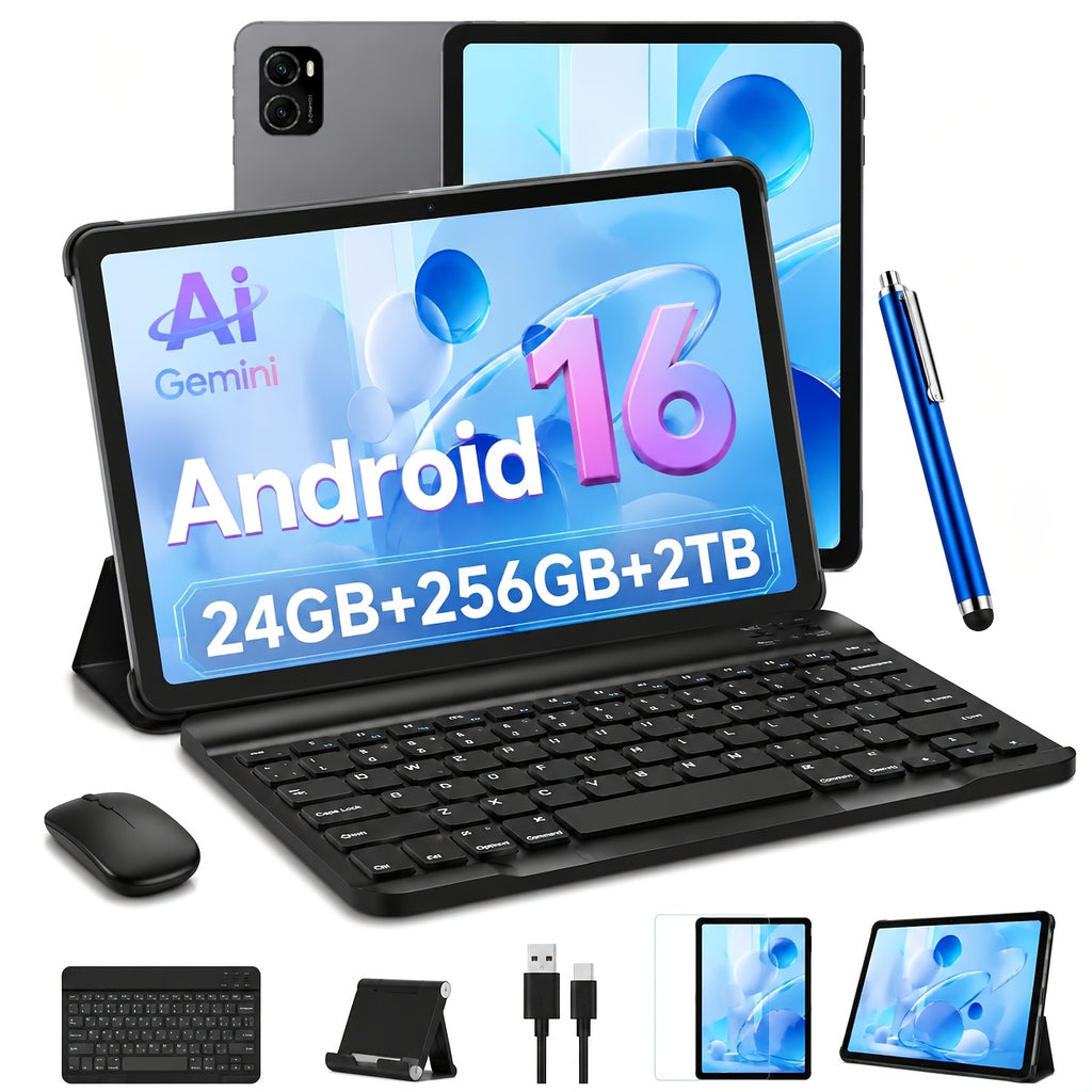 TABWEE T20 Android 16 New 2026 Tablet, HD IPS Large Screen, Unisoc Octa-Core High-Performance CPU, 24(8+16)GB RAM + 256(2TB Expand), 8MP+5MP Dual Cameras, Support Long Battery Life, Face Unlock, Widevine L1, Gemini Ai, And 90Hz High Refresh Rate