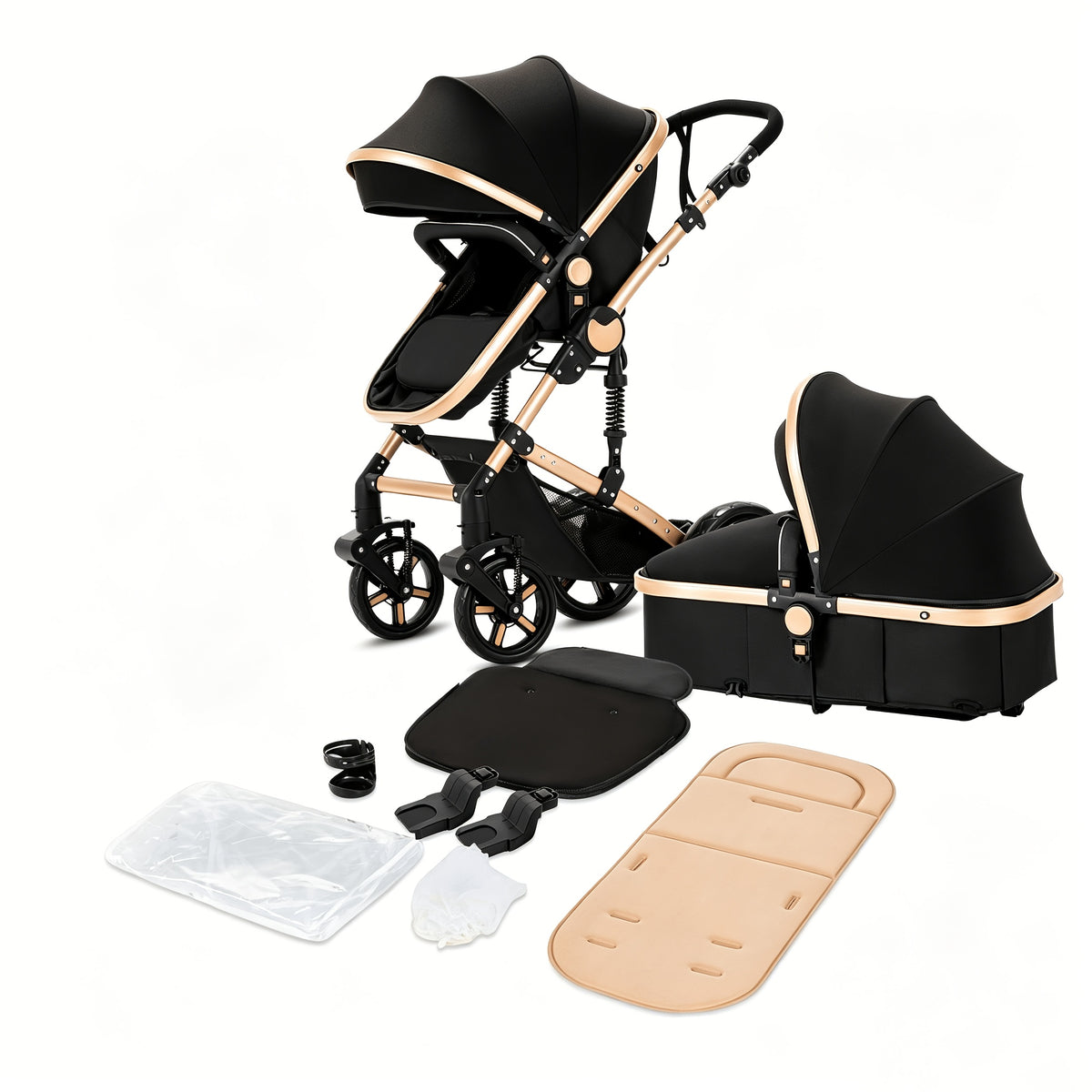 Foldable Stroller Suitable for Children Under, with a Single-Foot Brake, Sunshade, Adjustable Push Handle, And Comes with Foot Cover, Mosquito Net, Rain Cover, Baby Bottle Holder, Etc., Convenient for Storage And Use When Going Out