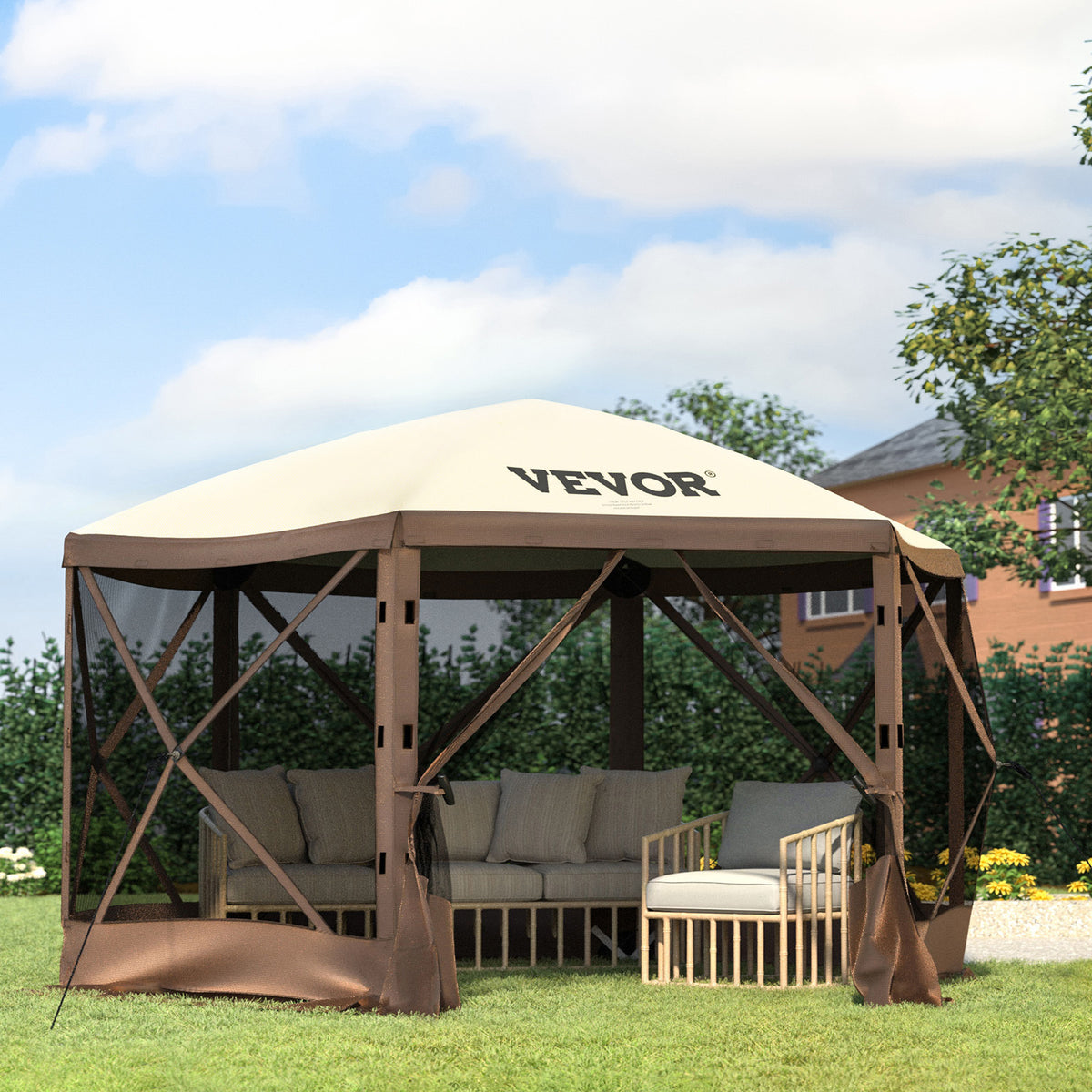 VEVOR Pop-Up Screen Gazebo Tent in 10 ft or 12 ft Sizes for Camping, Picnics and Backyard Gatherings