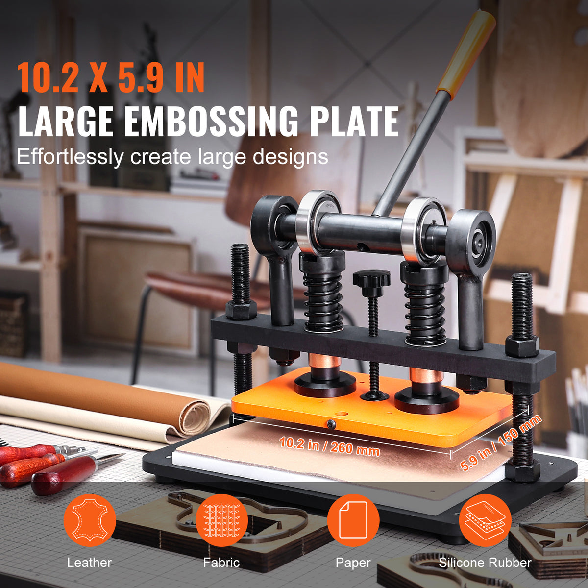 VEVOR Leather Cutting Machine, 10.2 x 4.7/10.2 x 5.9/14.2 x 10.2 in Embossing Plate Manual Die Cutter, 0.47 in Pressure Stroke Leather Embossing Machine, Dual Guide Shafts Die Cut Machine for Various of Materials