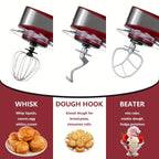 Household Vertical 6-in-1 Stand Mixers, 6-speed Pulse 6.3QT Tilting Kitchen Food Chef Machine, Equipped with Mixer, Dough Hook, Egg Beater, Spatula, Meat Grinder and Juicer Accessories, Red