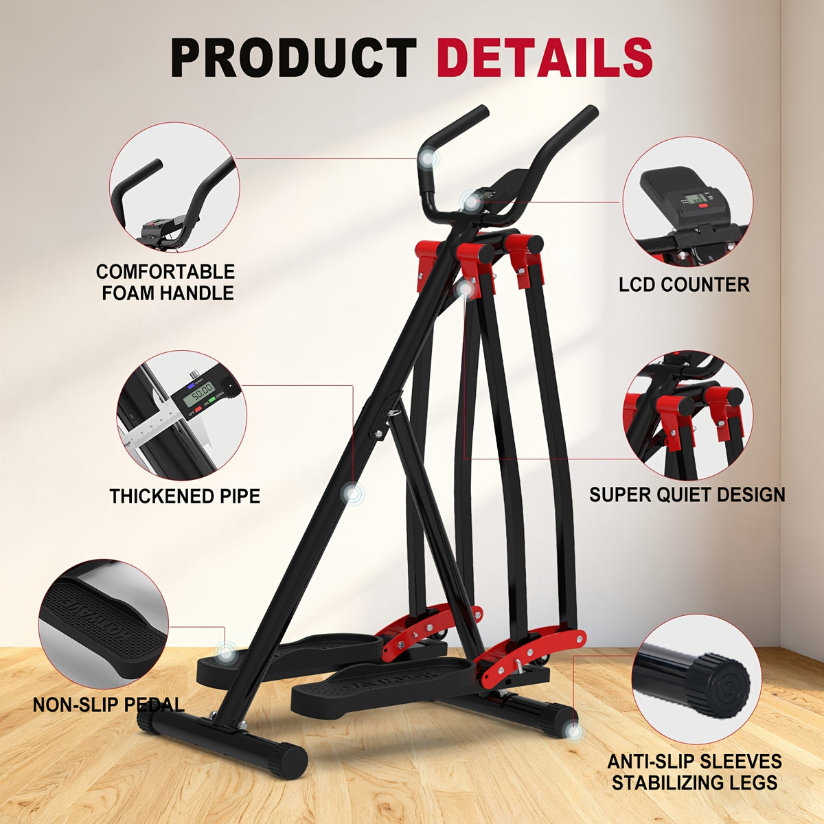 This Walking Fitness Machine Is A Home Aerobic Cross-training Glider That Exercises Your Legs, Waist, Abdomen, And Back. Get Rid Of Large Treadmills! This Foldable Elliptical Trainer Is Suitable for Small Spaces And Has A Load Capacity Of 350 Pounds.