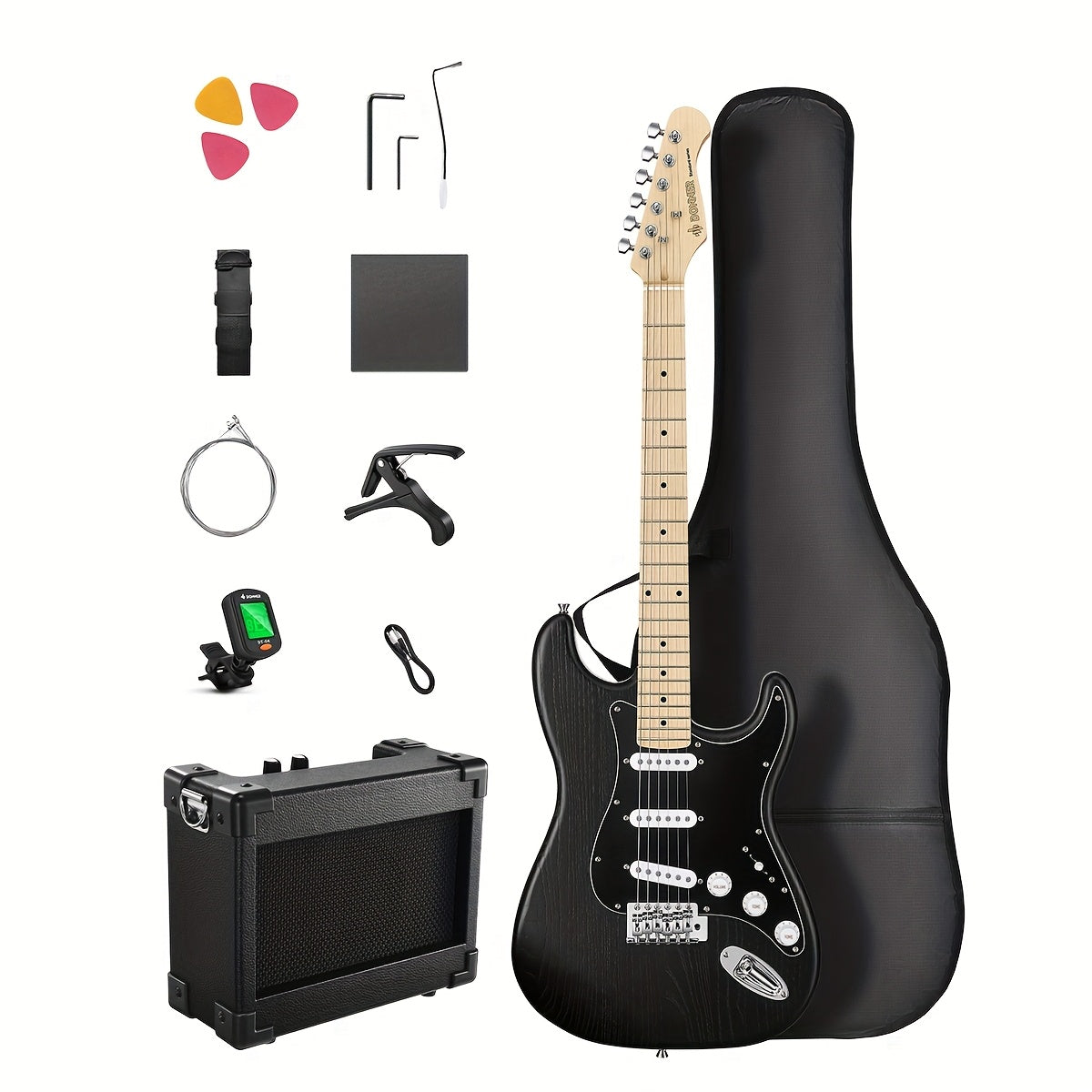 Full Size 39 Inch Electric Guitar Kit Solid Body, for Beginner, with Amplifier, Bag, Capo, Strap, String, Tuner, Picks DST-80