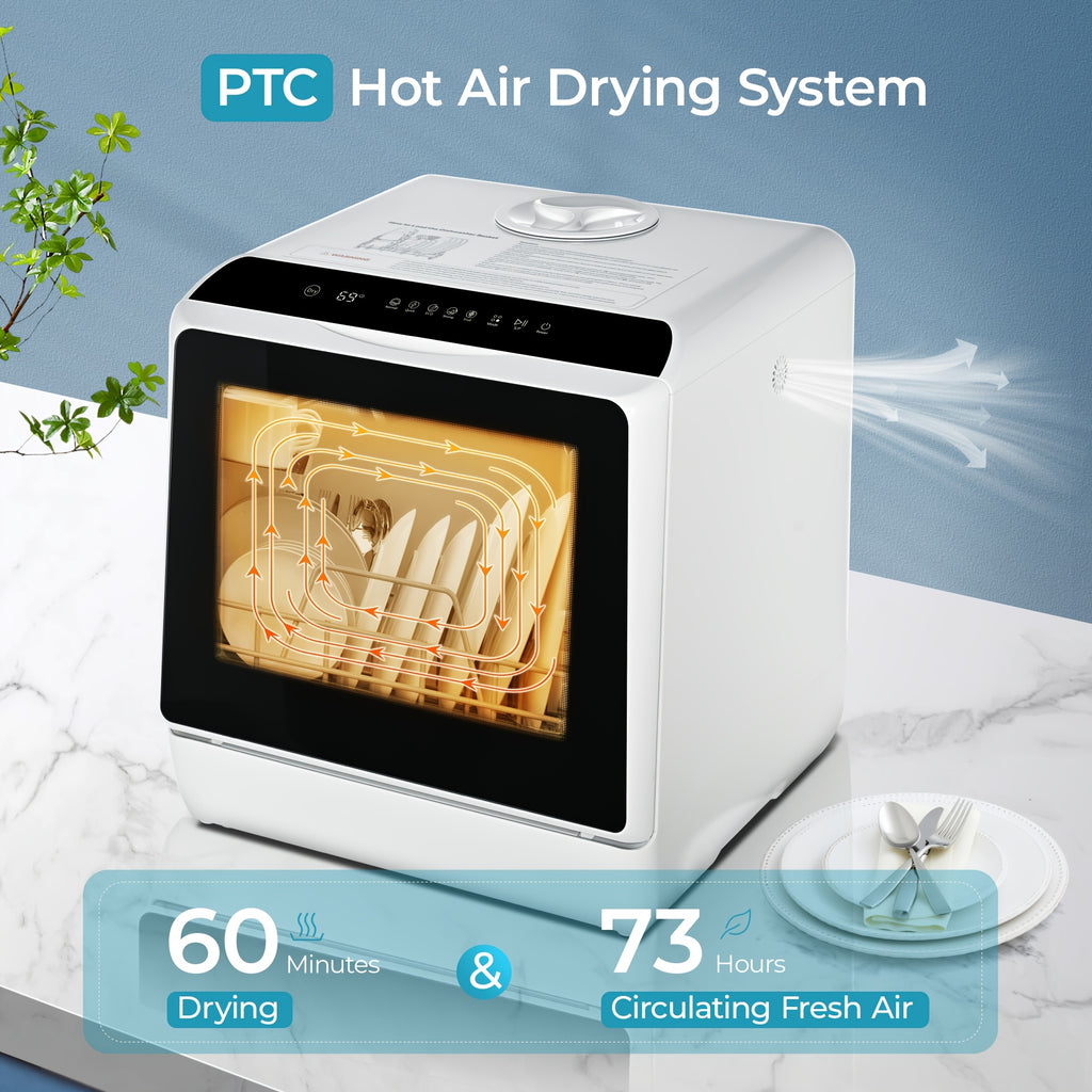 ICYGLEE Portable Mini Dishwasher, Compact Countertop Dishwasher, Equipped with a 5-Liter Built-In Water Tank, Ideal for Apartments And Motorhomes, Offers 6 Modes And Baby Care, No Plumbing Installation Required